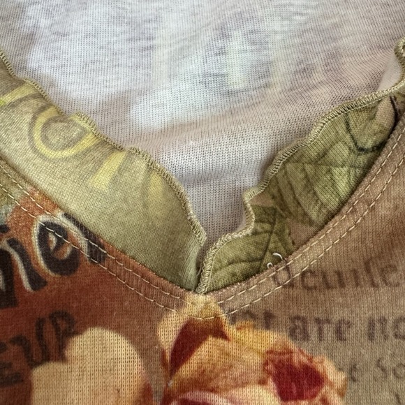 Y2K Impulse California Top Women's XL Green Pink Floral AOP Lettuce Hem Romantic - Picture 13 of 13